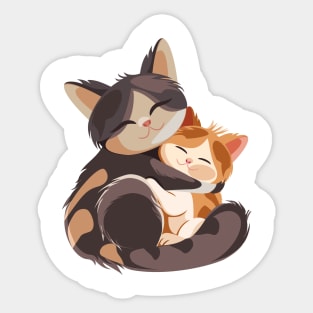 Cat and kitten hugging Sticker